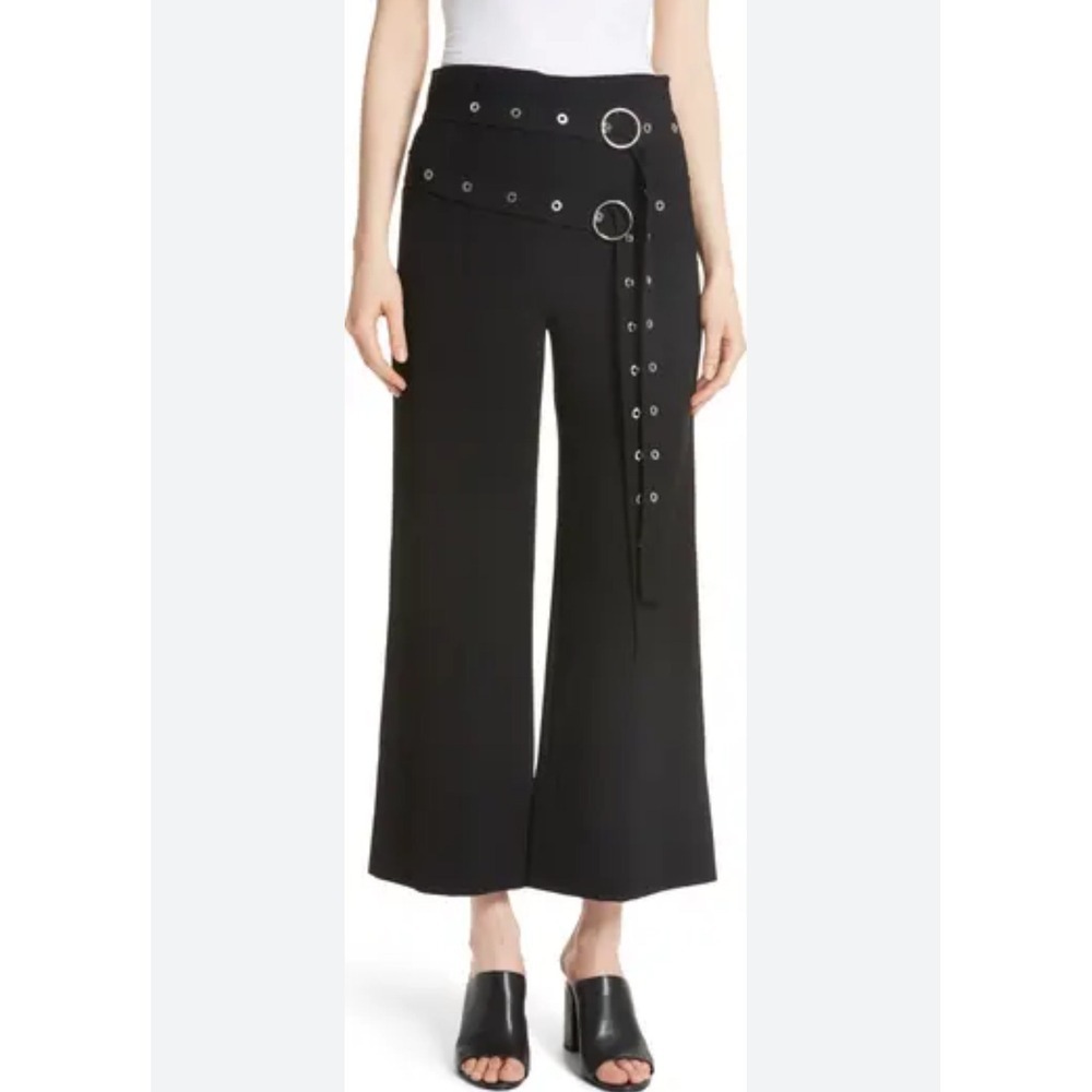 Cinq a Sept Wide Leg Pants Womens 0 Black Excellent Grommet Belt High Rise